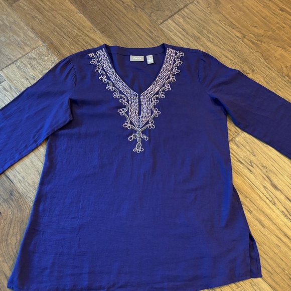 Chico's Size 1 Purple Embellished Embroidery Lace Bead Cotton Top Women'… - Picture 4 of 14
